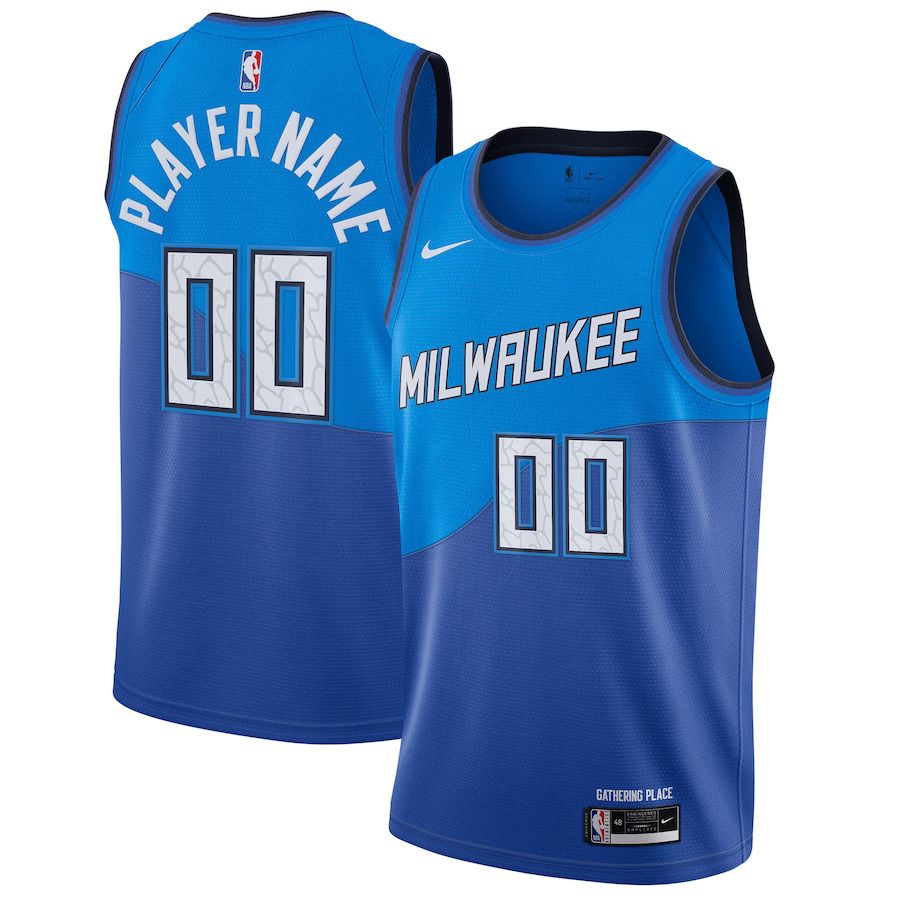 Men Milwaukee Bucks Nike Blue City Edition Swingman Custom NBA Jersey->customized nba jersey->Custom Jersey